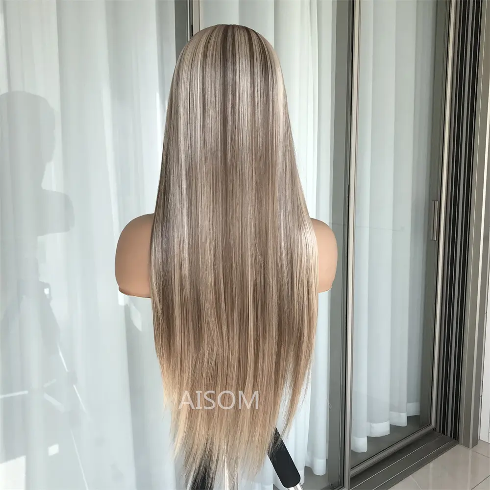 13x4 Lace Front Wig Highlight Brown Synthetic Lace Wigs for Women Pre Plucked 24 Inch Straight Lace Frontal Wigs Blonde Daily