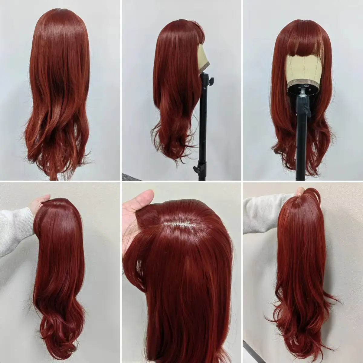Red wine color synthetic wig with big waves for Halloween party, Cosplay wig, everyday wig, high-temperature hair fiber wig set