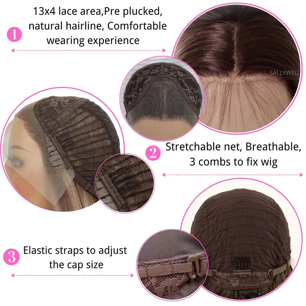 13x4 Lace Front Wig Highlight Brown Synthetic Lace Wigs for Women Pre Plucked 24 Inch Straight Lace Frontal Wigs Blonde Daily