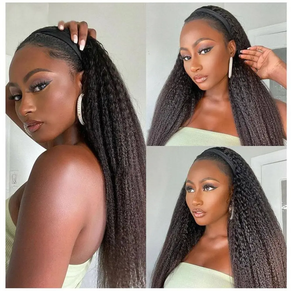 Kinky Straight Headband Wig Human Hair Wig Full Machine Made Brazilian Human Hair Wigs For Black Women 180%  Density