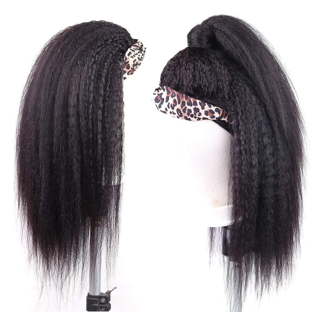 Kinky Straight Headband Wig Human Hair Wig Full Machine Made Brazilian Human Hair Wigs For Black Women 180%  Density