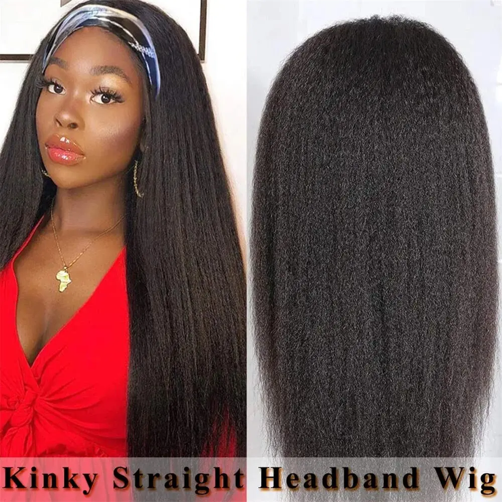 Kinky Straight Headband Wig Human Hair Wig Full Machine Made Brazilian Human Hair Wigs For Black Women 180%  Density