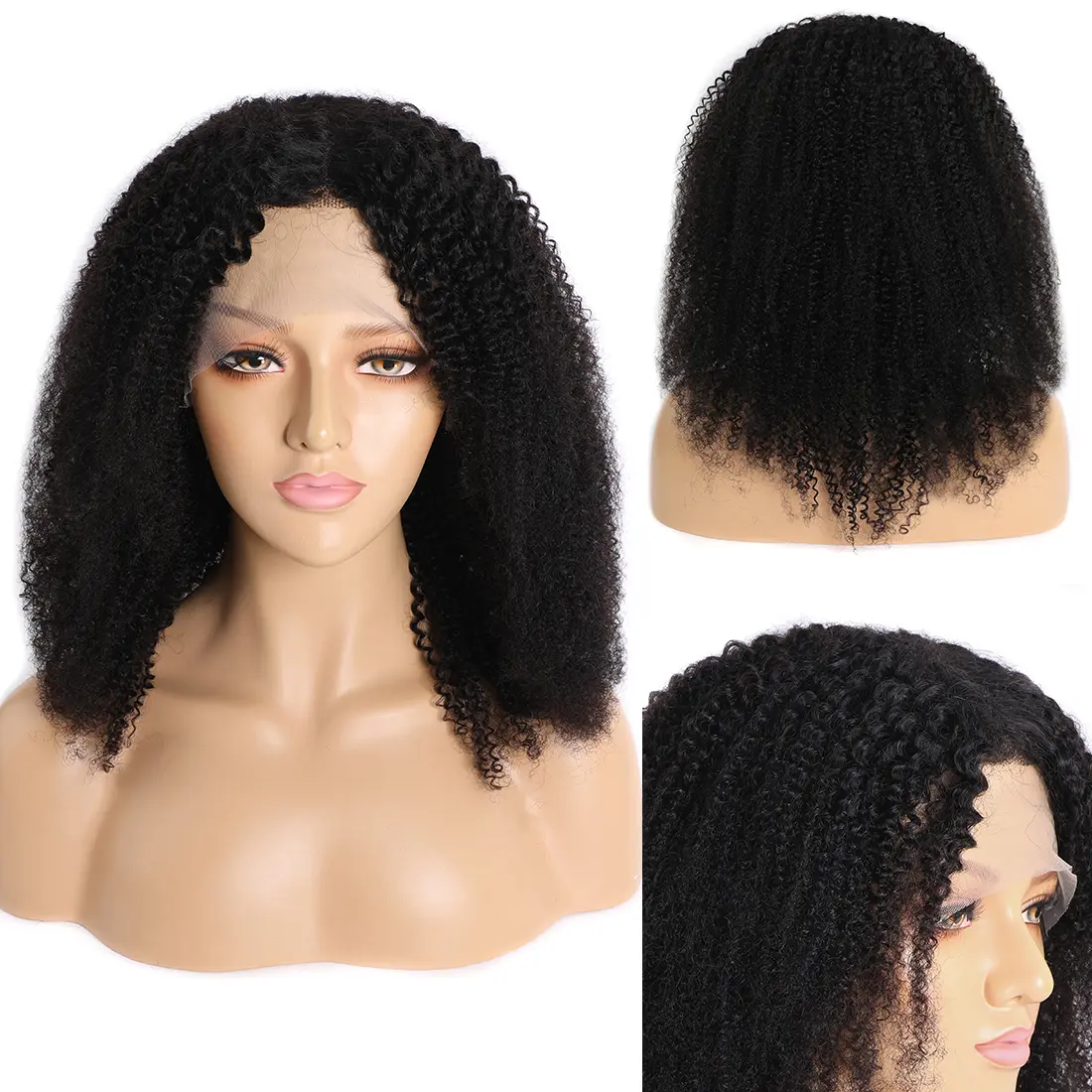 150 Density Afro Kinky Curly Transparent 13x6x1 T Lace Front Wig Brazilian Human Hair Pre Plucked Lace Wig For Black Women
