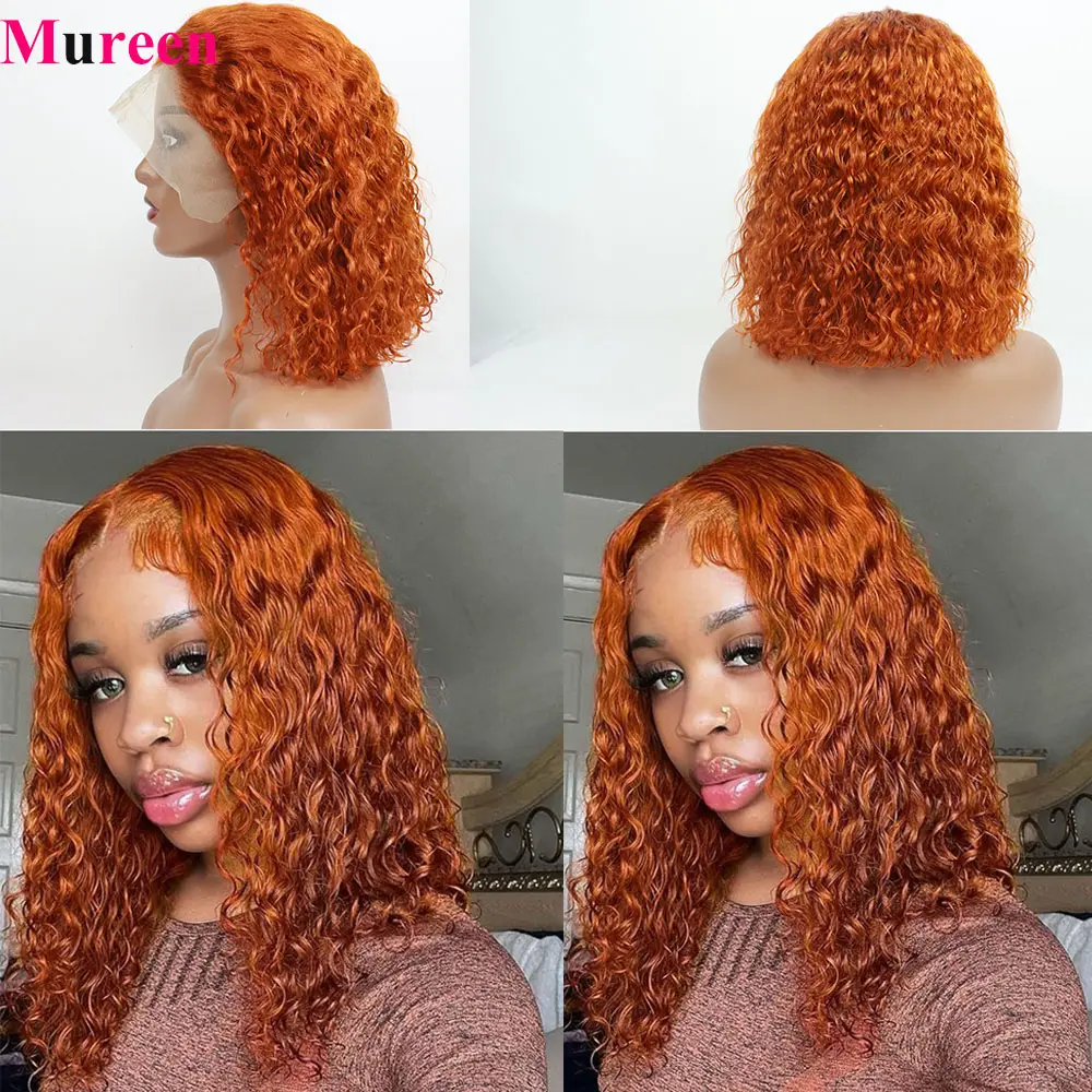 Ginger Orange Bob Wig Deep Wave Lace Front Wig Human Hair Water Wave 13x4 Pre Plucked HD Lace Front Human Hair Wigs For Women