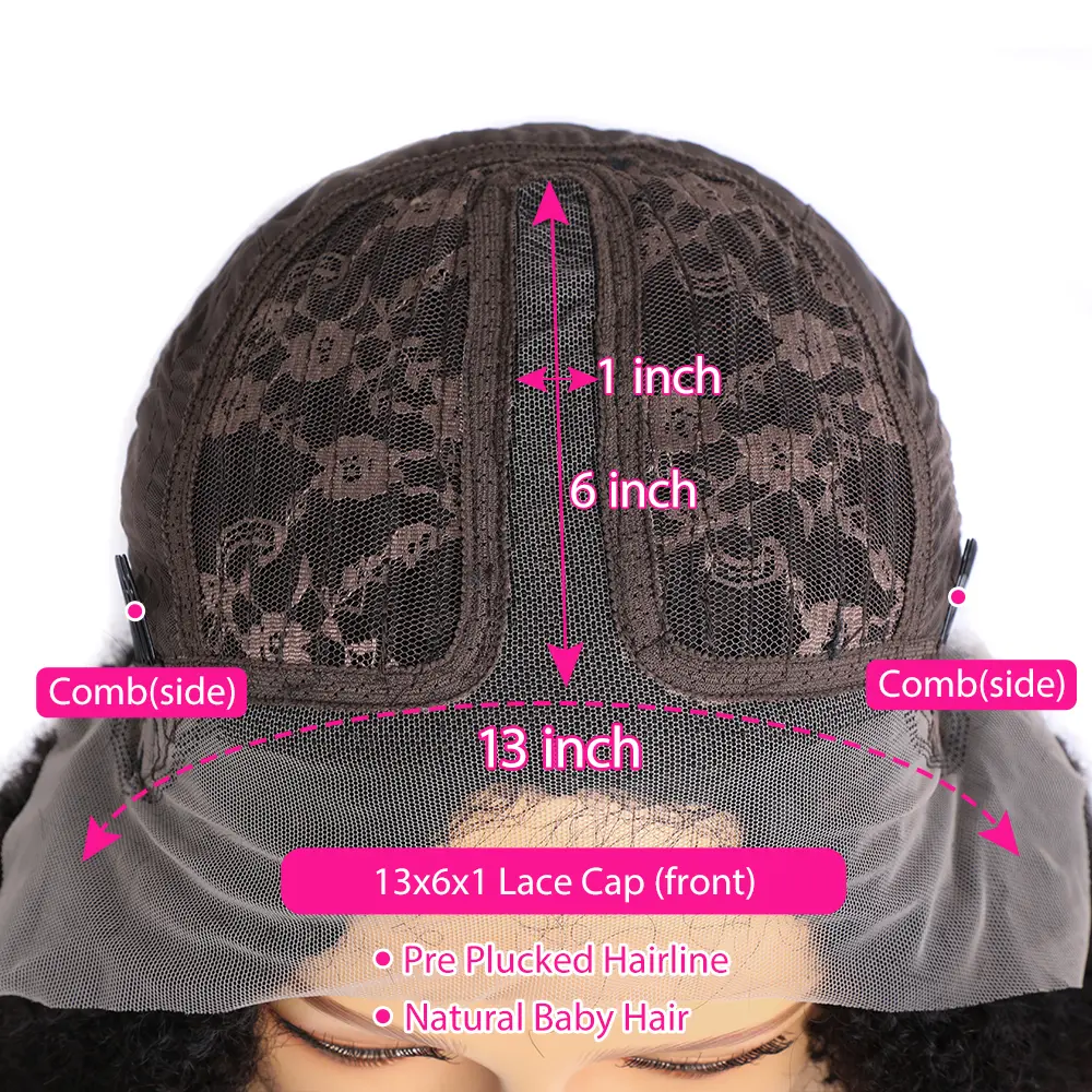 150 Density Afro Kinky Curly Transparent 13x6x1 T Lace Front Wig Brazilian Human Hair Pre Plucked Lace Wig For Black Women