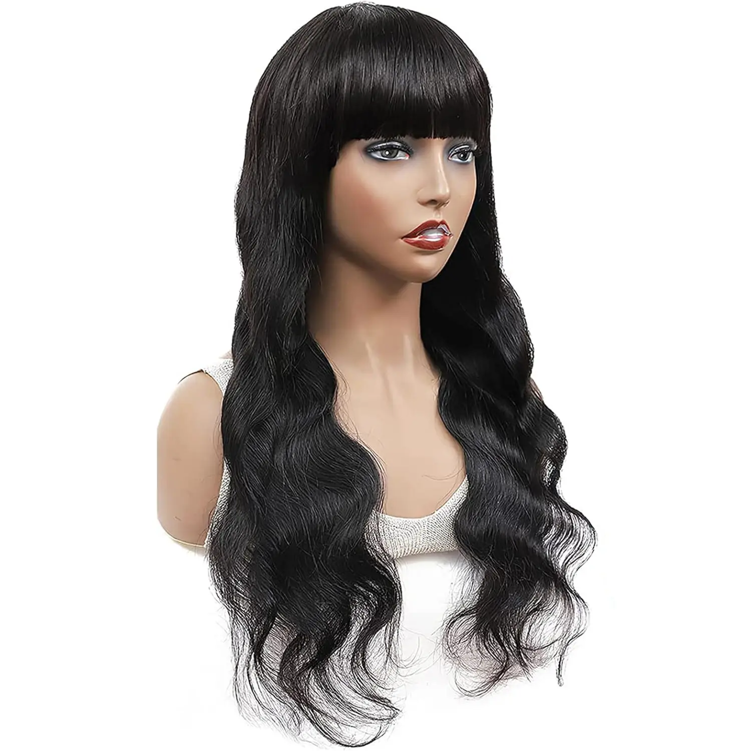 180% Density Bang Wig Human Hair Body Wave Wig Human Hair With Bangs Wig 100% Brazilian Remy Human Hair For Women 26inch