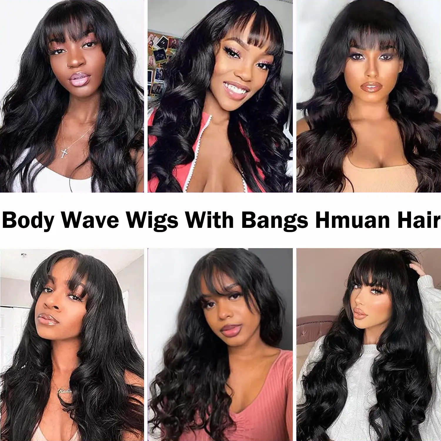 180% Density Bang Wig Human Hair Body Wave Wig Human Hair With Bangs Wig 100% Brazilian Remy Human Hair For Women 26inch