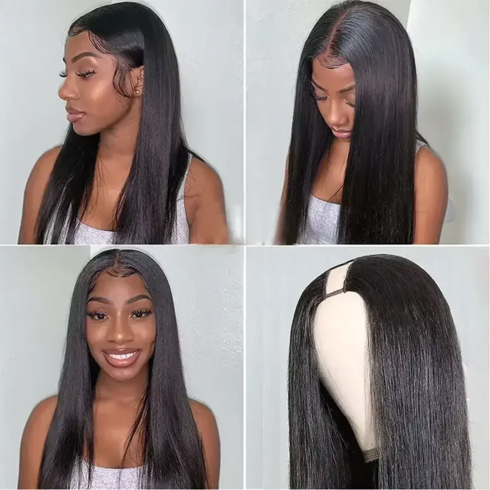 100% Human Hair Glueless V Part Straight Wig Upgraded 200% Density Remy Human Hair Brazilian 32 Inch Natural Color Wig For Women