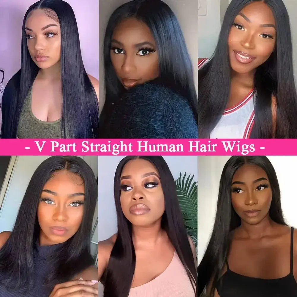 100% Human Hair Glueless V Part Straight Wig Upgraded 200% Density Remy Human Hair Brazilian 32 Inch Natural Color Wig For Women