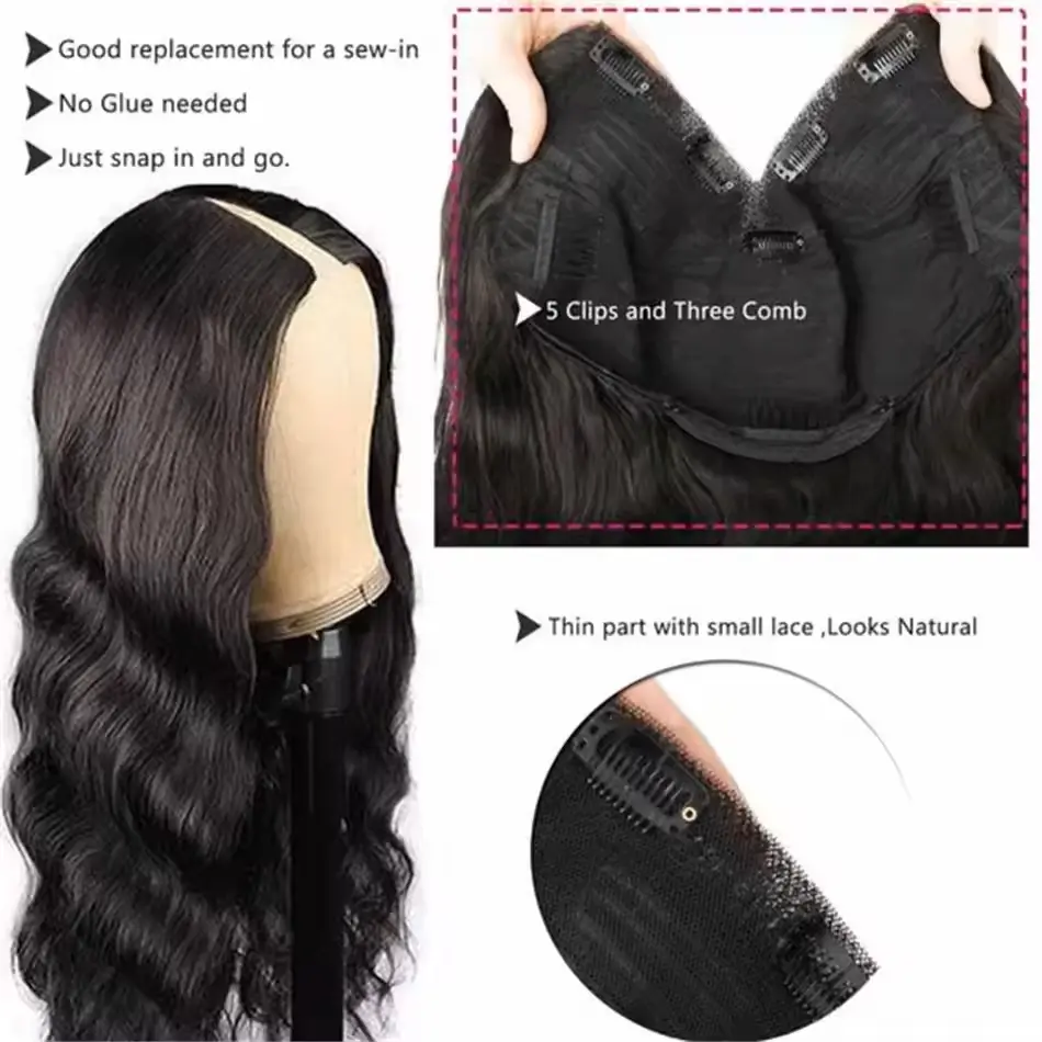 V-Part Wig Body Wave Human Hair Wig Upgrade V-Part Wig for Beginners No Leave Out V-Part Wig Human Hair Bangs Wigs