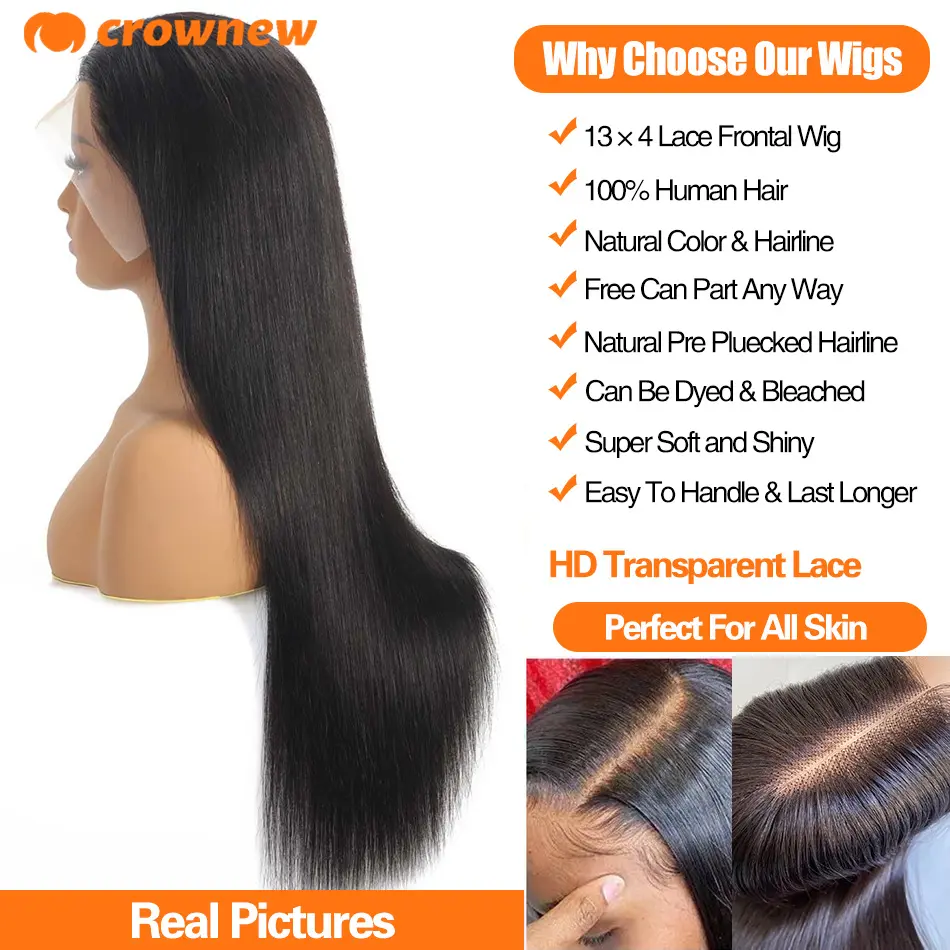 Straight Lace Front Wigs Human Hair 13x4 13x6 HD Lace Frontal Wigs Human Hair 200% Real 34" Straight Human Hair Wigs Pre plucked