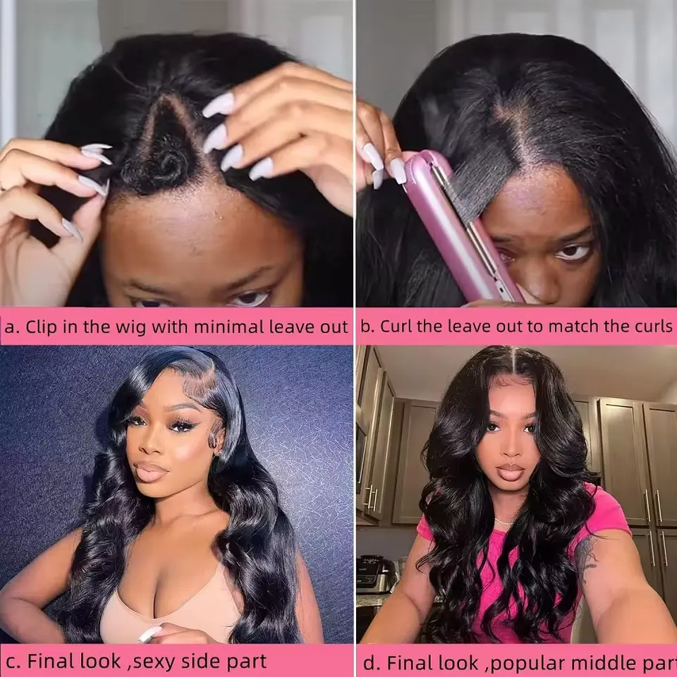 V-Part Wig Body Wave Human Hair Wig Upgrade V-Part Wig for Beginners No Leave Out V-Part Wig Human Hair Bangs Wigs