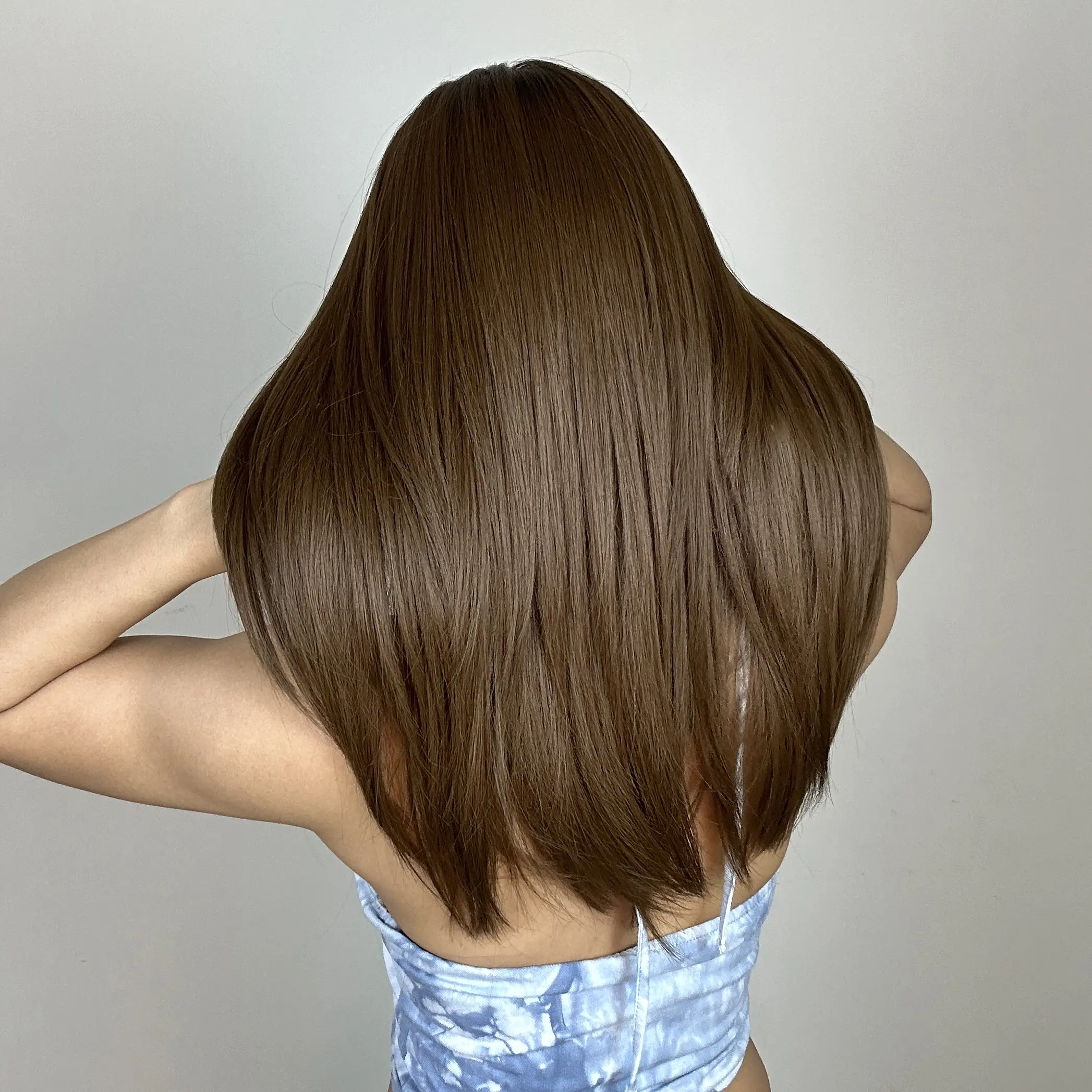 Brown Long Straight Layered Synthetic Wigs with Bangs for Women Afro Brown Daily Natural Cosplay Wig Heat Resistant Fake Hair