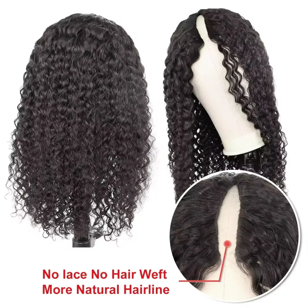 V Part Wig Human Hair Curly for Black Woman 200 Density Water Wave Wigs Brazilian 30 32 Inch Natural Color Full Machine Made Wig