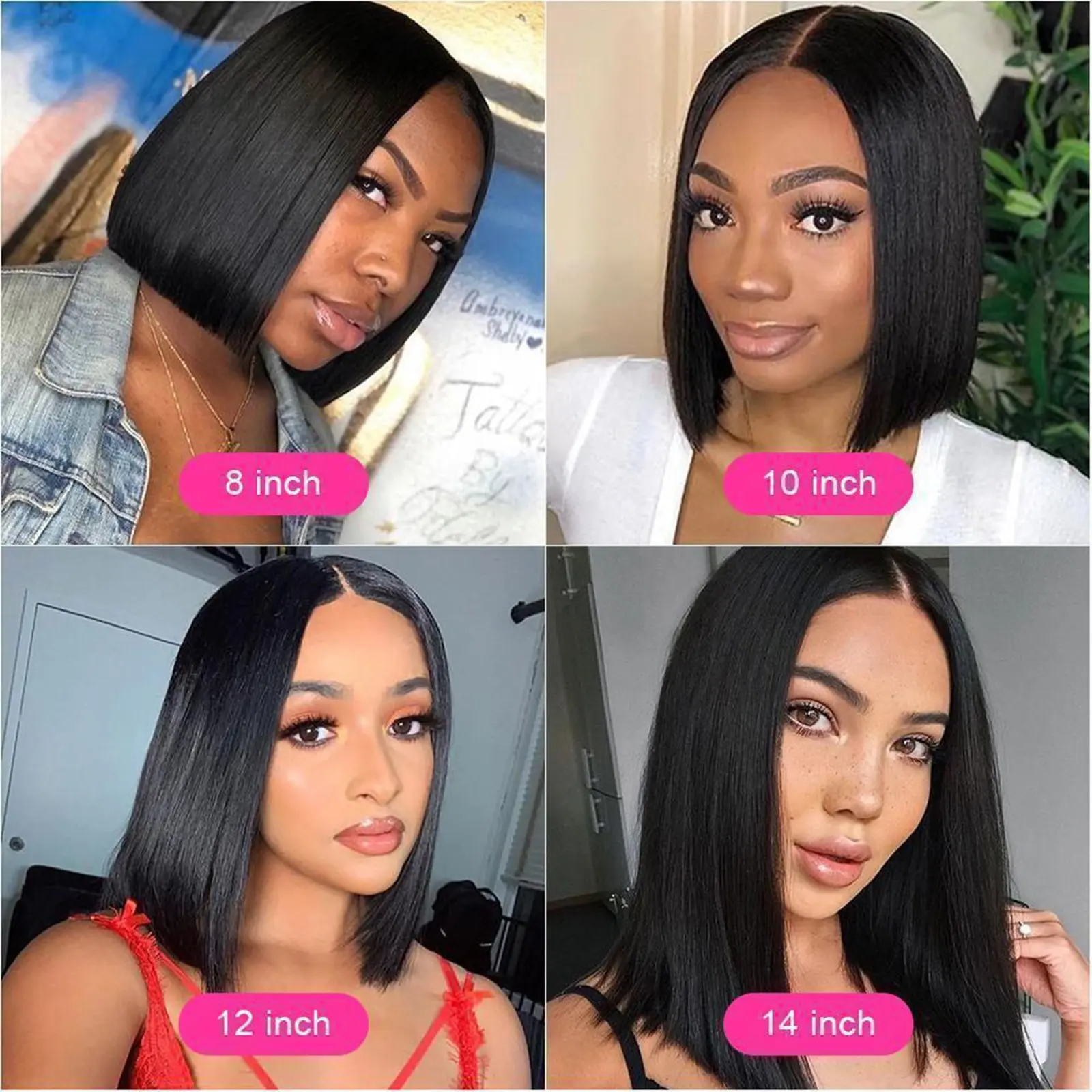 Short Black Synthetic Wigs For Women Middle Part Straight Hair Bob Wigs Afro Female Natural Daily Cosplay Wigs