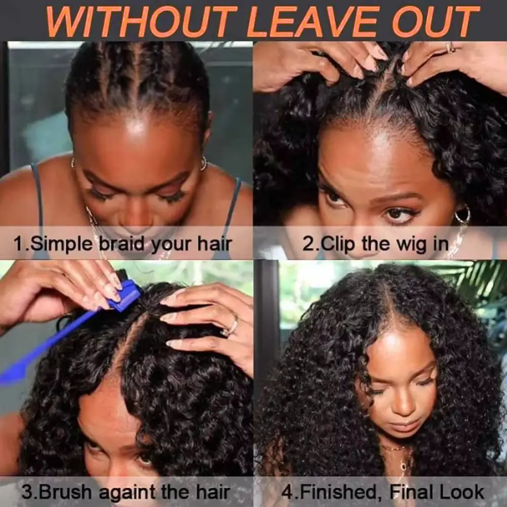 V Part Wig Human Hair Curly for Black Woman 200 Density Water Wave Wigs Brazilian 30 32 Inch Natural Color Full Machine Made Wig