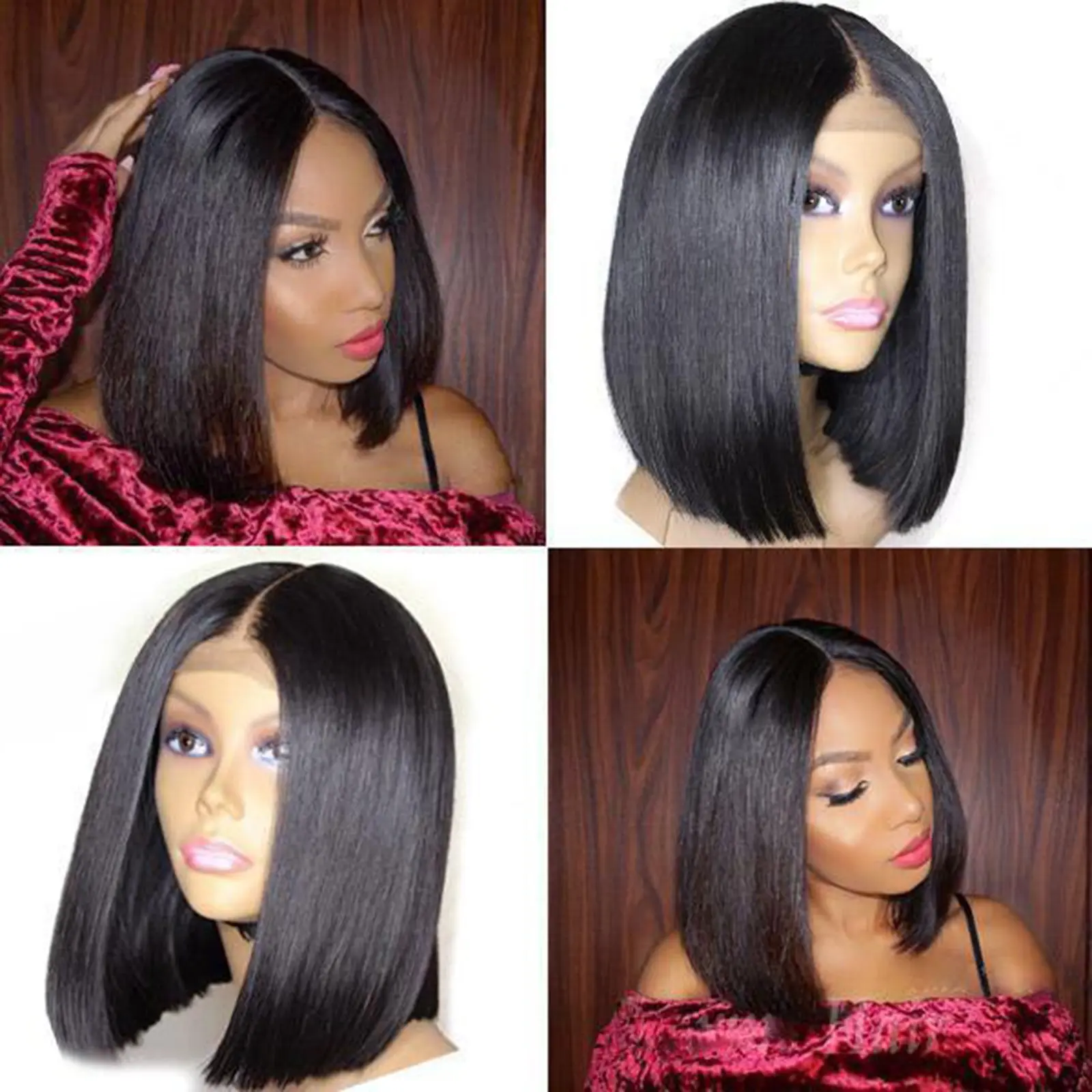 Short Black Synthetic Wigs For Women Middle Part Straight Hair Bob Wigs Afro Female Natural Daily Cosplay Wigs