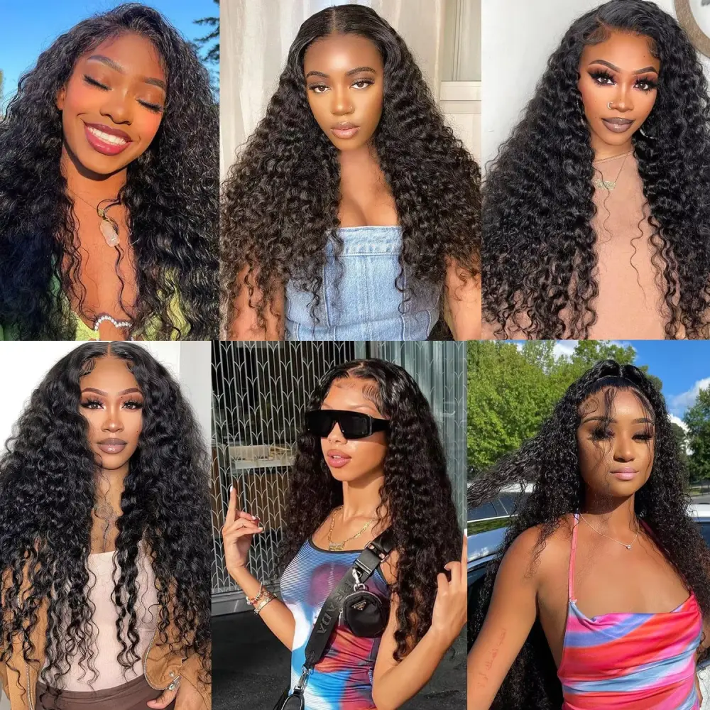 V Part Wig Human Hair Curly for Black Woman 200 Density Water Wave Wigs Brazilian 30 32 Inch Natural Color Full Machine Made Wig
