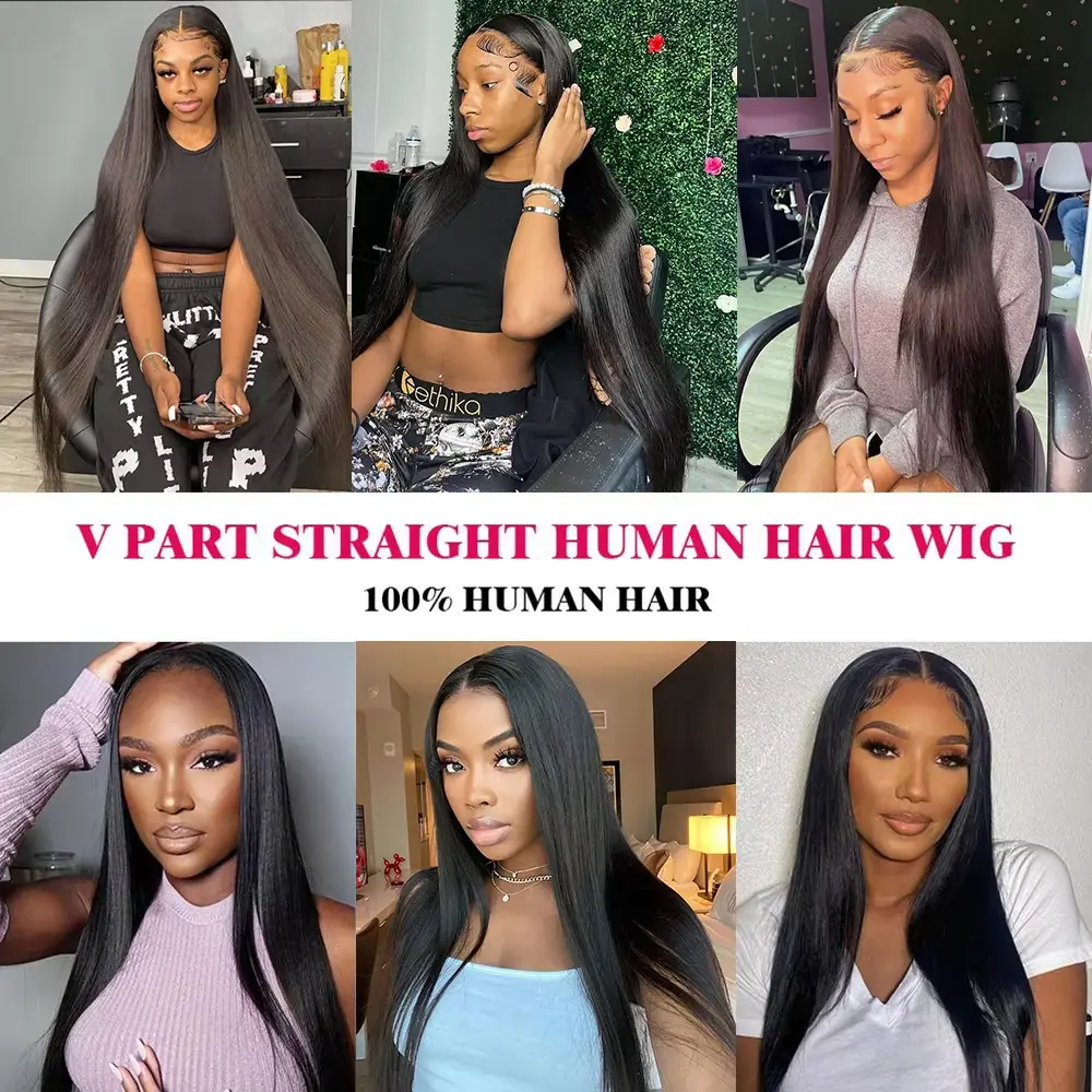 Brazilian V Part Wig Human Hair nature black Straight Human Hair Wigs 16-32inch 180-200% Density Human Hair Wigs for Women
