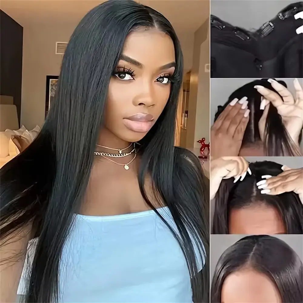 Brazilian V Part Wig Human Hair nature black Straight Human Hair Wigs 16-32inch 180-200% Density Human Hair Wigs for Women