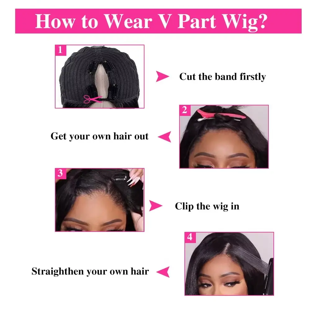 Brazilian V Part Wig Human Hair nature black Straight Human Hair Wigs 16-32inch 180-200% Density Human Hair Wigs for Women