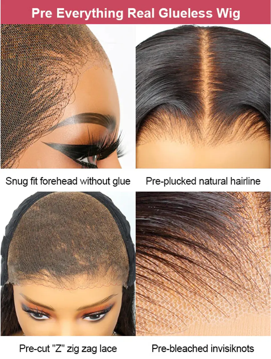 Beliself Glueless Human Hair Wig Straight 13x6 HD Lace Frontal Wig Pull Go Glueless Wig Human Hair with Elastic Drawstring