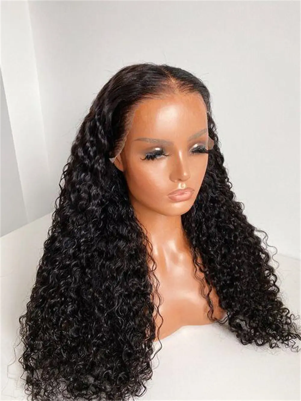 Long Soft Black Preplucked 24inch Kinky Curly Wig Hair 180 Density For Women Natural Hairline Wig With Afro Baby Hair