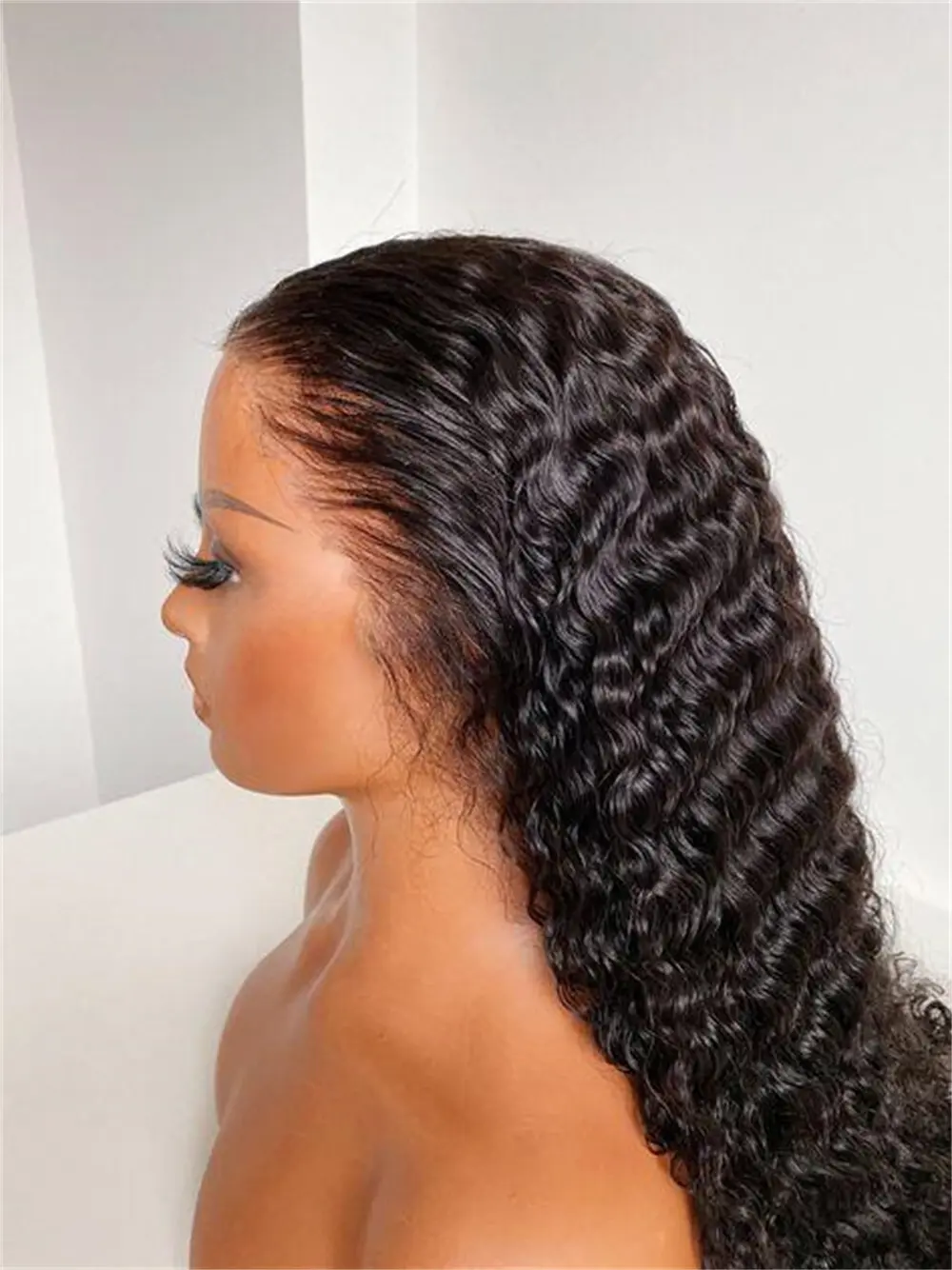 Long Soft Black Preplucked 24inch Kinky Curly Wig Hair 180 Density For Women Natural Hairline Wig With Afro Baby Hair