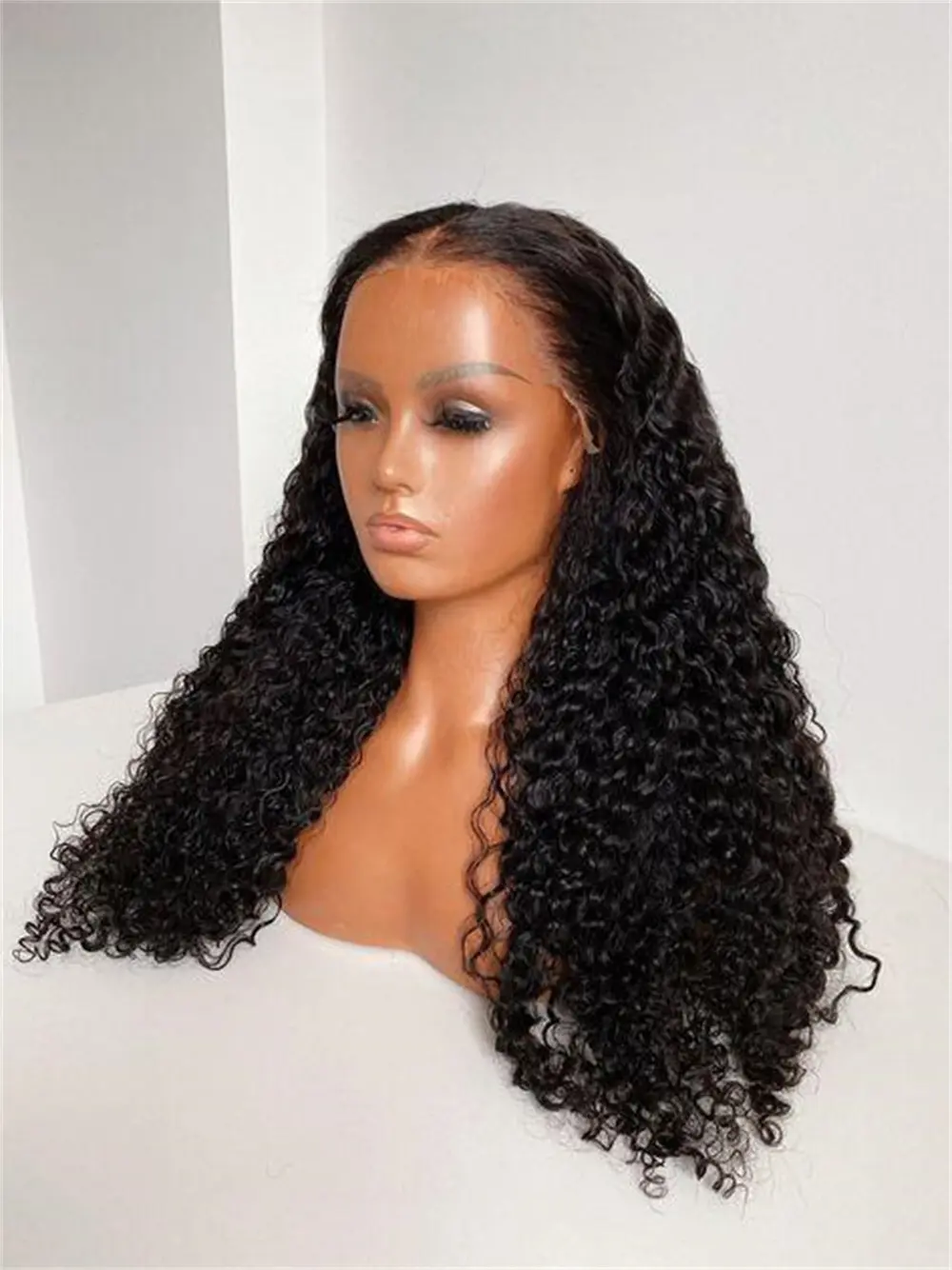 Long Soft Black Preplucked 24inch Kinky Curly Wig Hair 180 Density For Women Natural Hairline Wig With Afro Baby Hair