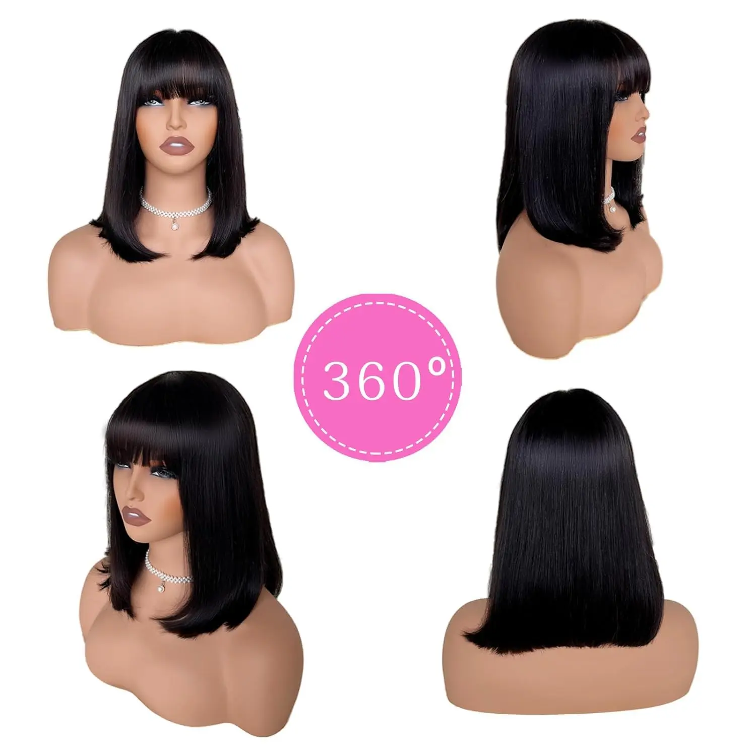 HAIRTIME HD Lace Straight Short Bob Glueless Wig with Bangs HD Lace 180% Density Glueless HD Lace Bob With Bang Glueless Wigs