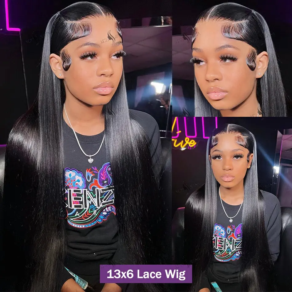 30 Inch Straight Frontal Lace Front Wig Human Hair Hd Lace Wig 13x6 Human Hair 200 Density Straight Human Hair Natural Black
