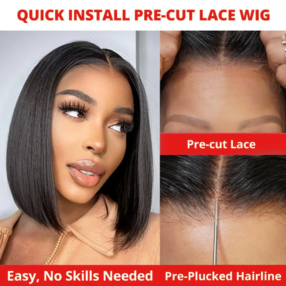 Bob 100% Human Hair Bone Straight Short Lace Front Wig 13x6 HD Black Lace Frontal Wigs 13x4 Natural Brazilian Pre Plucked Remy