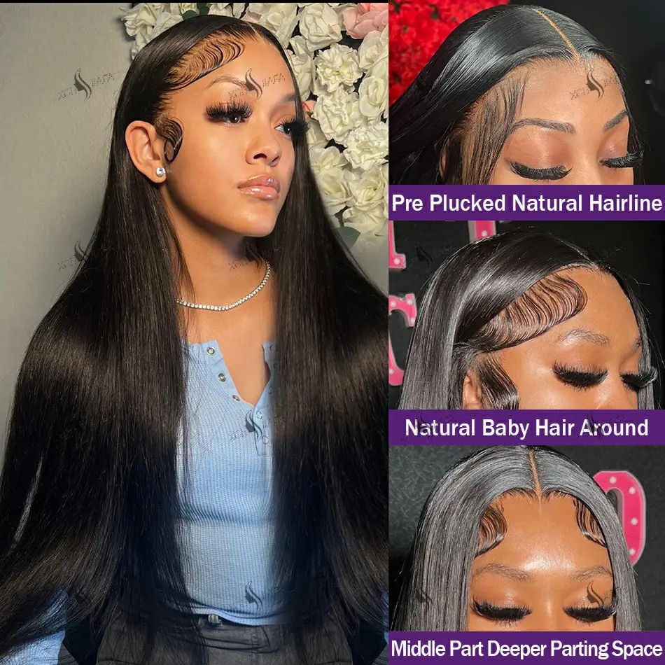 30 Inch Straight Frontal Lace Front Wig Human Hair Hd Lace Wig 13x6 Human Hair 200 Density Straight Human Hair Natural Black