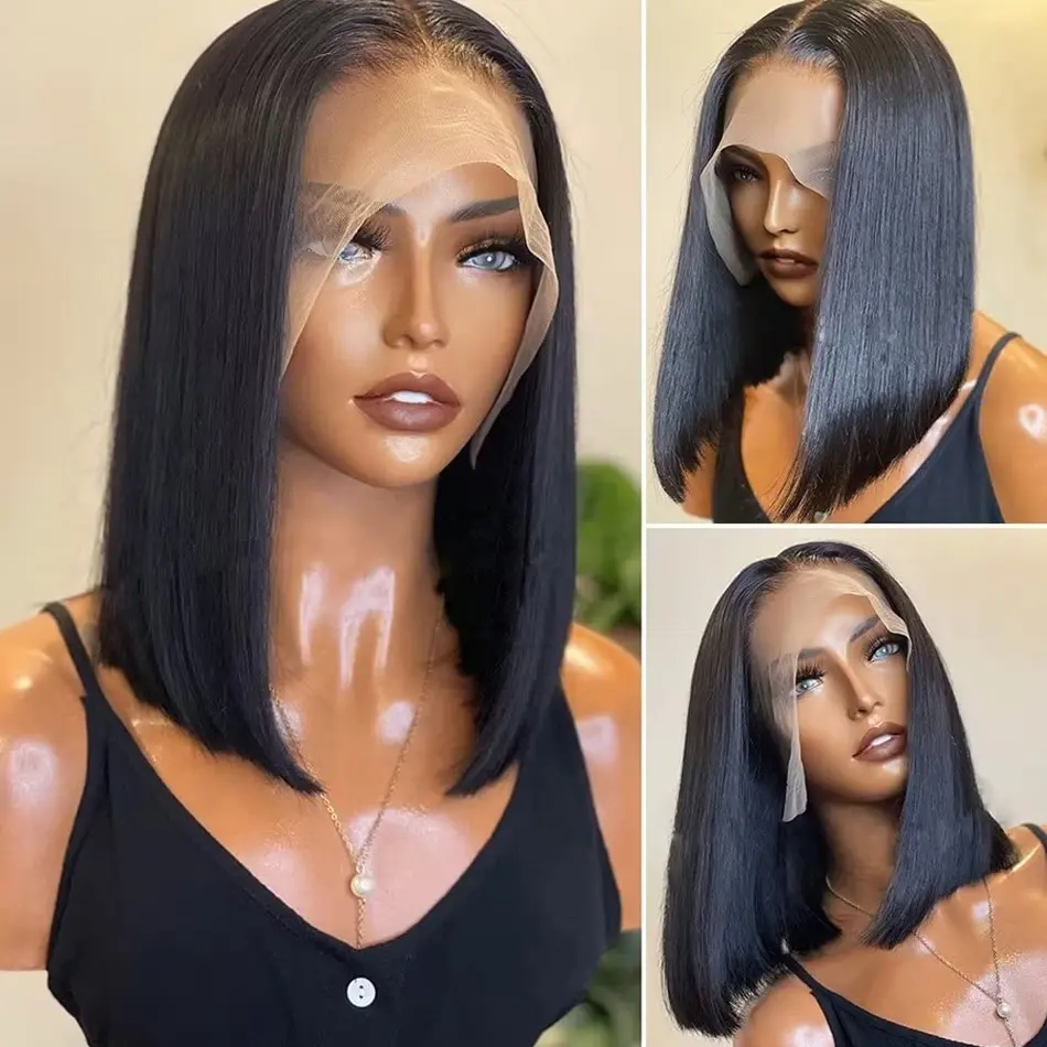 Bob 100% Human Hair Bone Straight Short Lace Front Wig 13x6 HD Black Lace Frontal Wigs 13x4 Natural Brazilian Pre Plucked Remy