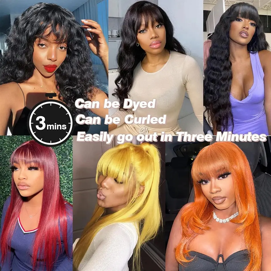 WeWave 3X1 Middle Part Lace Wig Bone Straight Human Hair Wig With Bangs Full Machine Made Straight Human Hair Wigs For Women