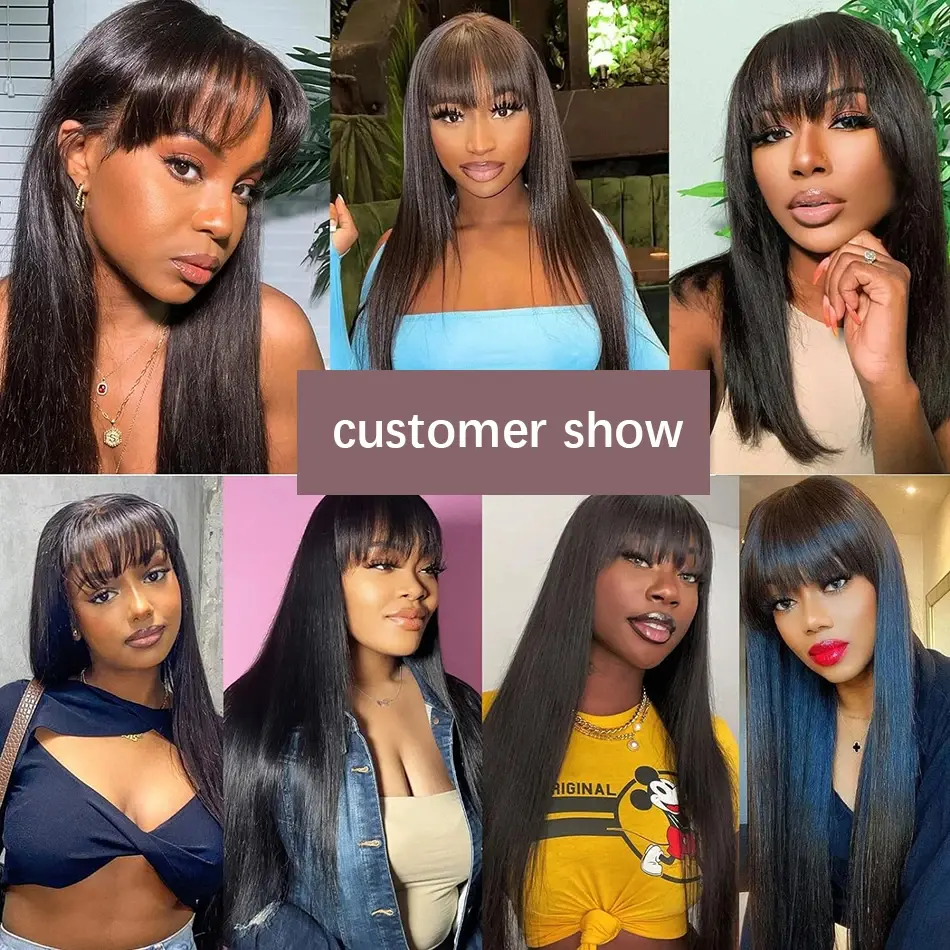 WeWave 3X1 Middle Part Lace Wig Bone Straight Human Hair Wig With Bangs Full Machine Made Straight Human Hair Wigs For Women