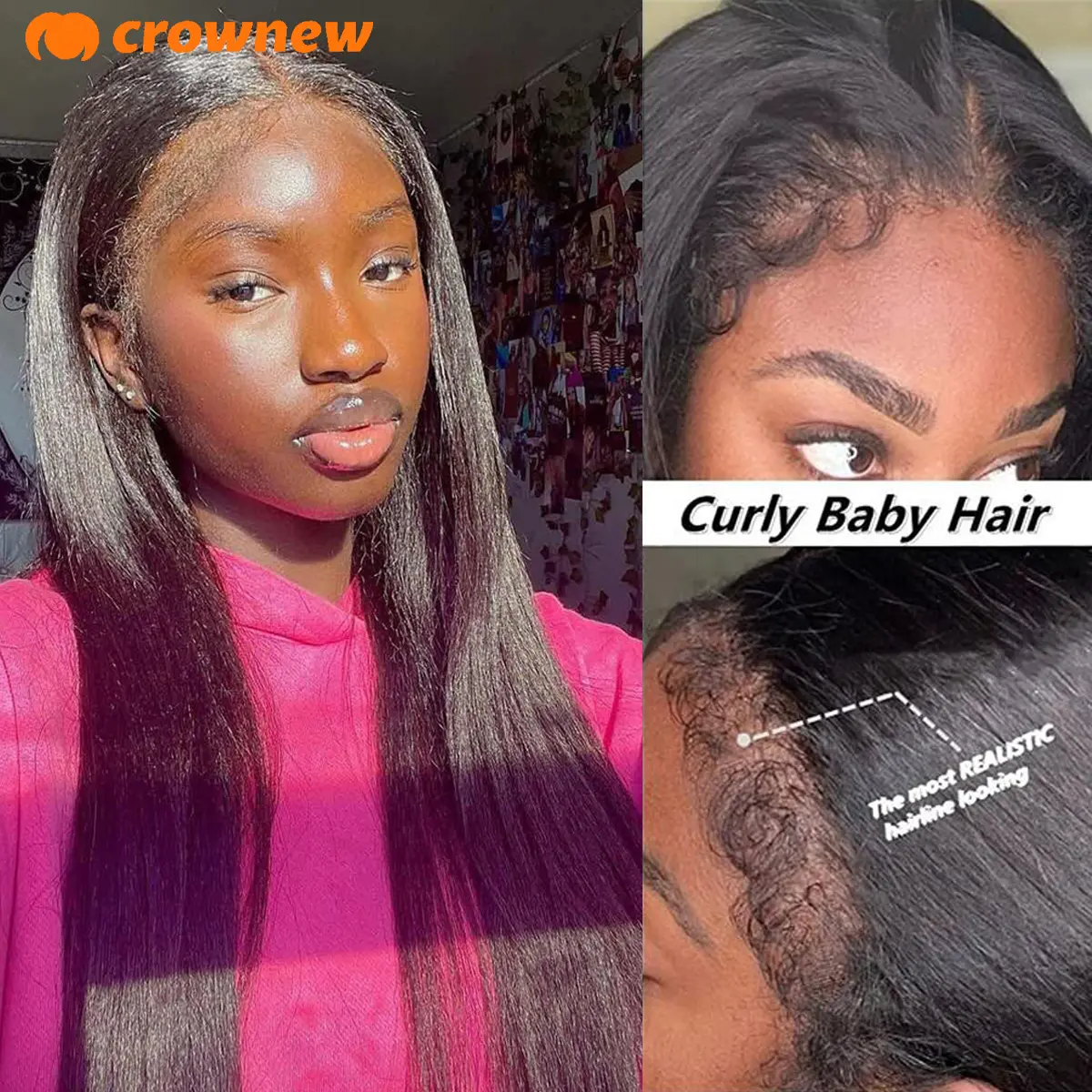 4C kinky Edges Wig Natural Hairline Bleached Knots Straight Human Hair Wigs 13x4 HD Lace Frontal Wig Glueless Wigs Human Hair