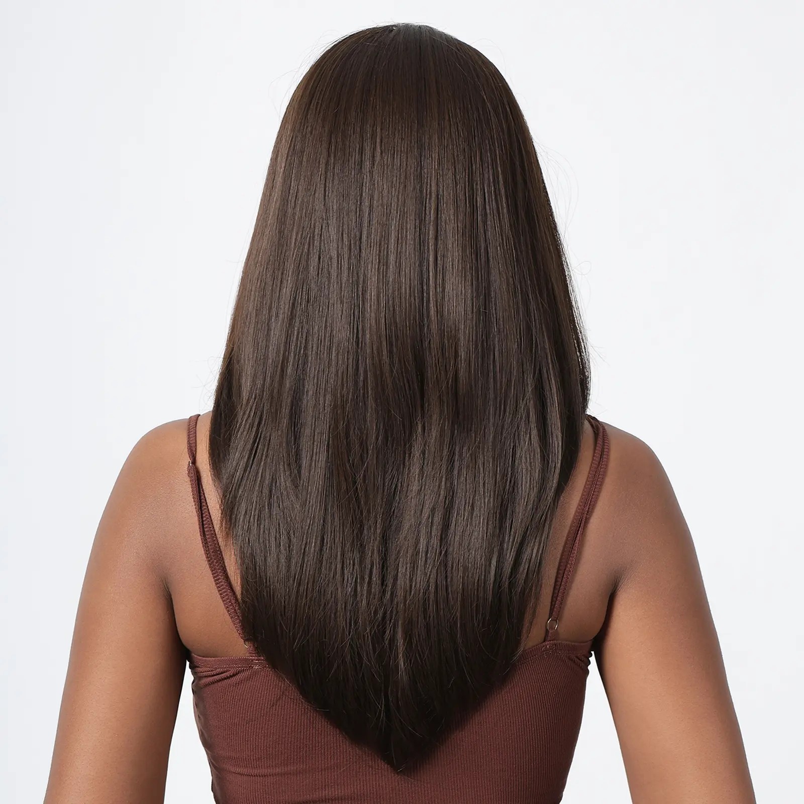 Synthetic Brown Medium Length Hair Wig with Bangs for Black Women Afro Layered Natural Wave Wigs Cosplay Daily Heat Resistant