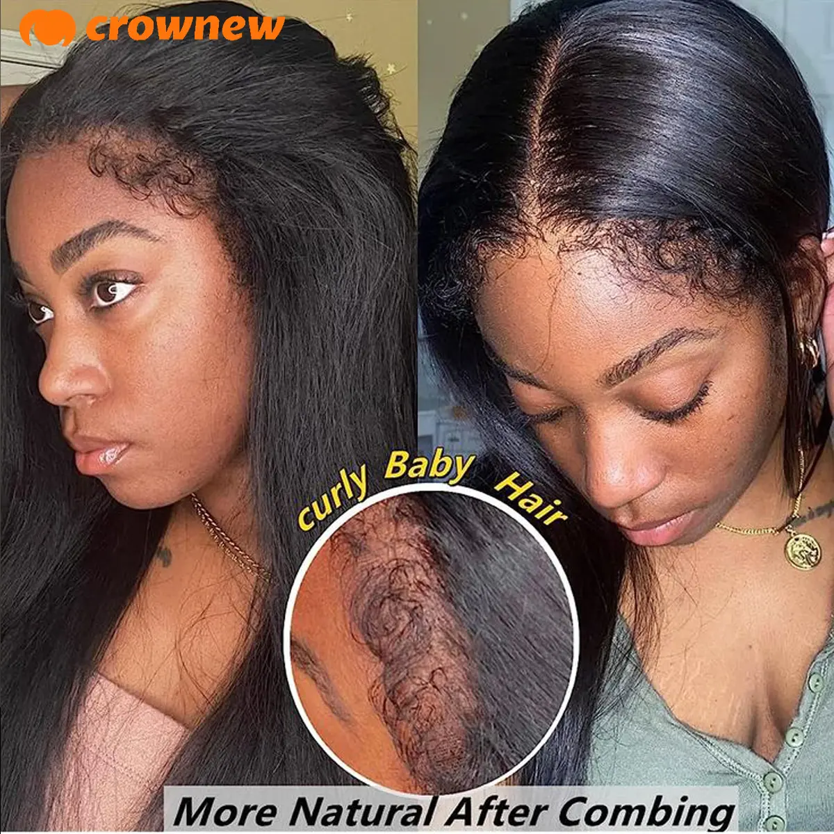 4C kinky Edges Wig Natural Hairline Bleached Knots Straight Human Hair Wigs 13x4 HD Lace Frontal Wig Glueless Wigs Human Hair