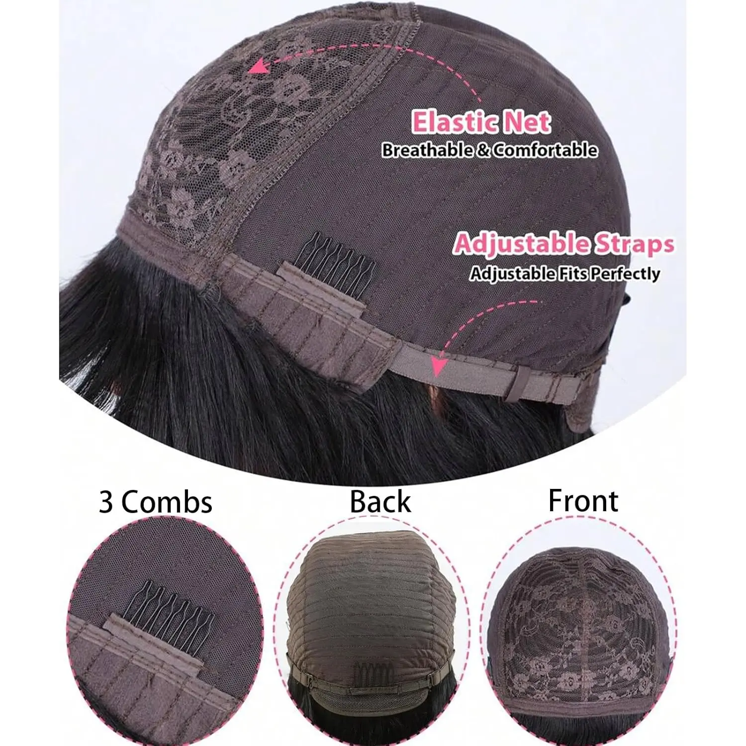 HAIRTIME Straight Short Bob Glueless Wigs with Bangs Bob HD Lace 180% Density Glueless HD Lace Bob With Bang Glueless Wigs