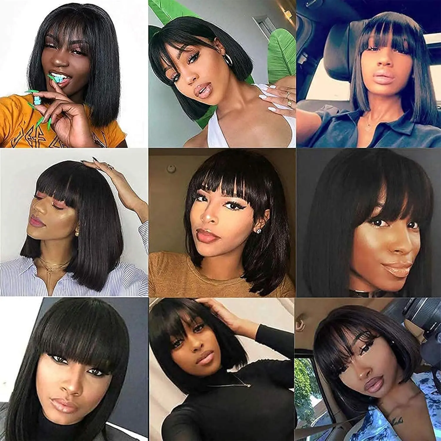 HAIRTIME Straight Short Bob Glueless Wigs with Bangs Bob HD Lace 180% Density Glueless HD Lace Bob With Bang Glueless Wigs