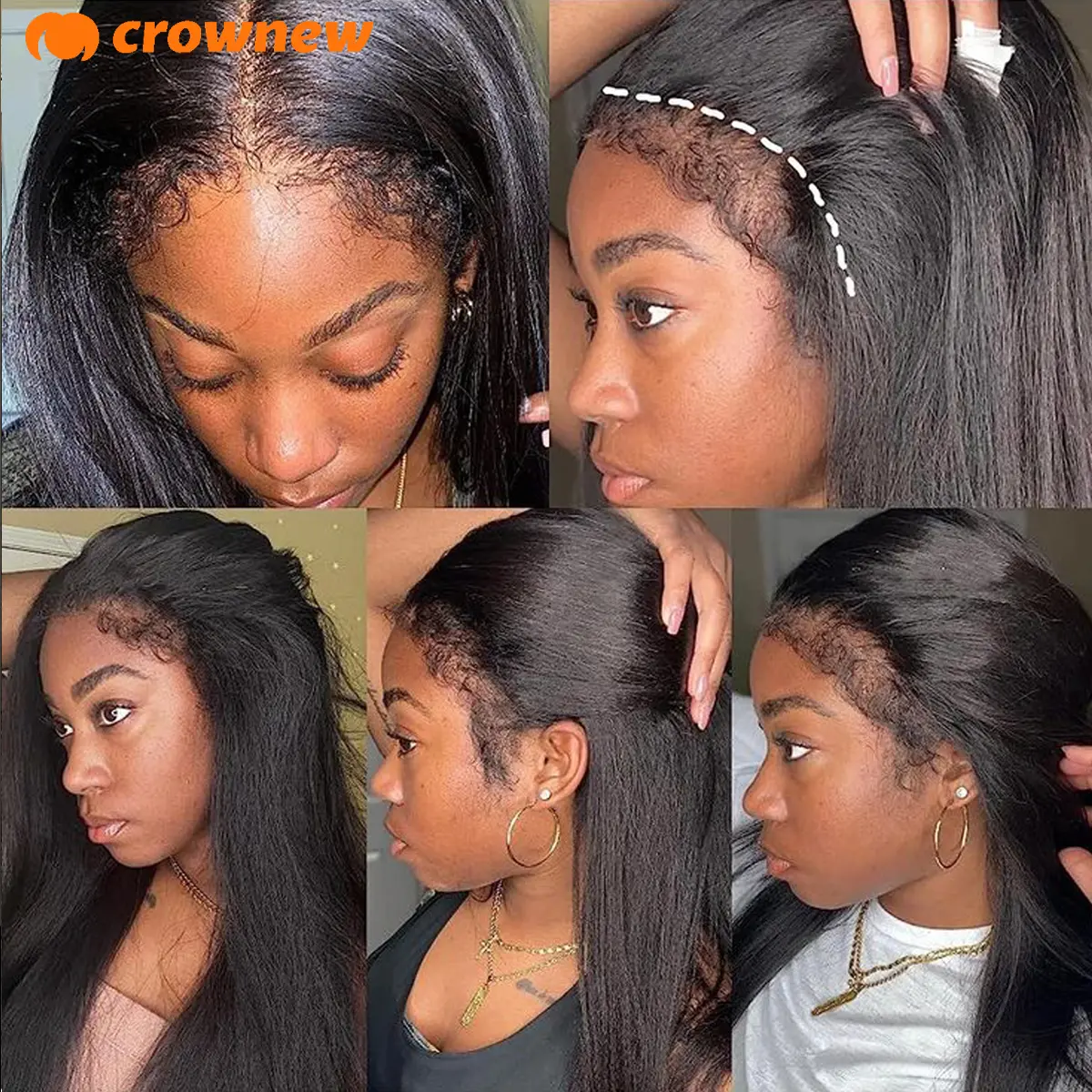 4C kinky Edges Wig Natural Hairline Bleached Knots Straight Human Hair Wigs 13x4 HD Lace Frontal Wig Glueless Wigs Human Hair