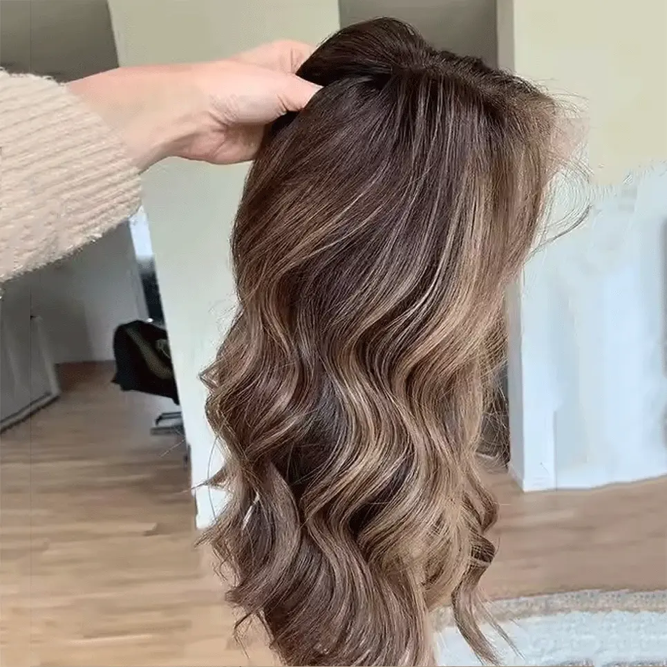 Ash Brown Honey Blonde Highlights glueless wig Natural Women Lace Wigs Synthetic Futura Fibre Loose Deep Wave Brunette Brown Wig