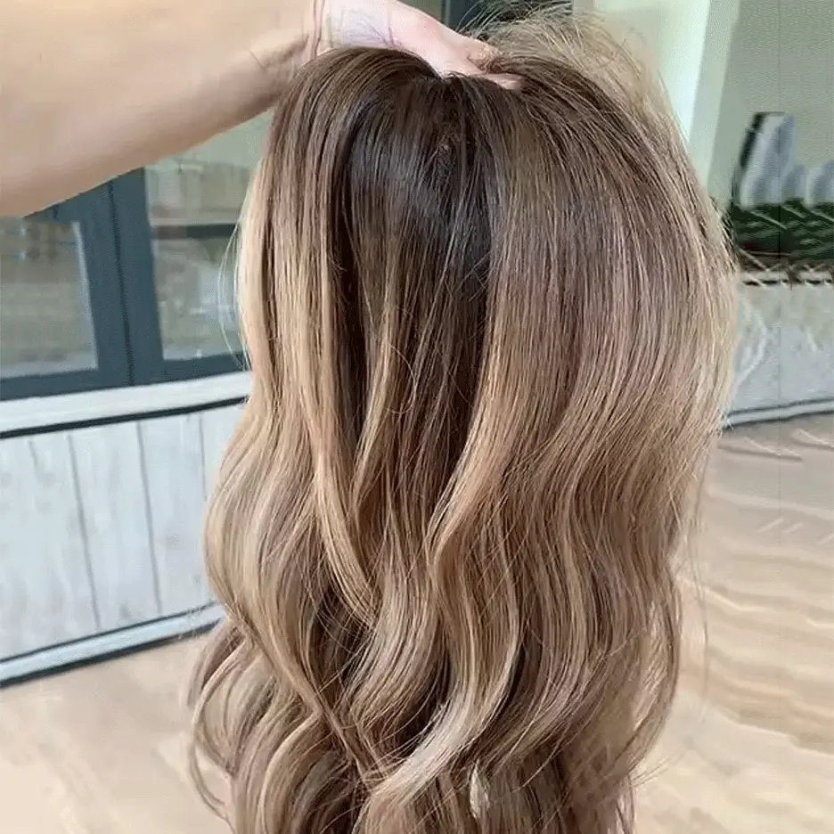 Ash Brown Honey Blonde Highlights glueless wig Natural Women Lace Wigs Synthetic Futura Fibre Loose Deep Wave Brunette Brown Wig