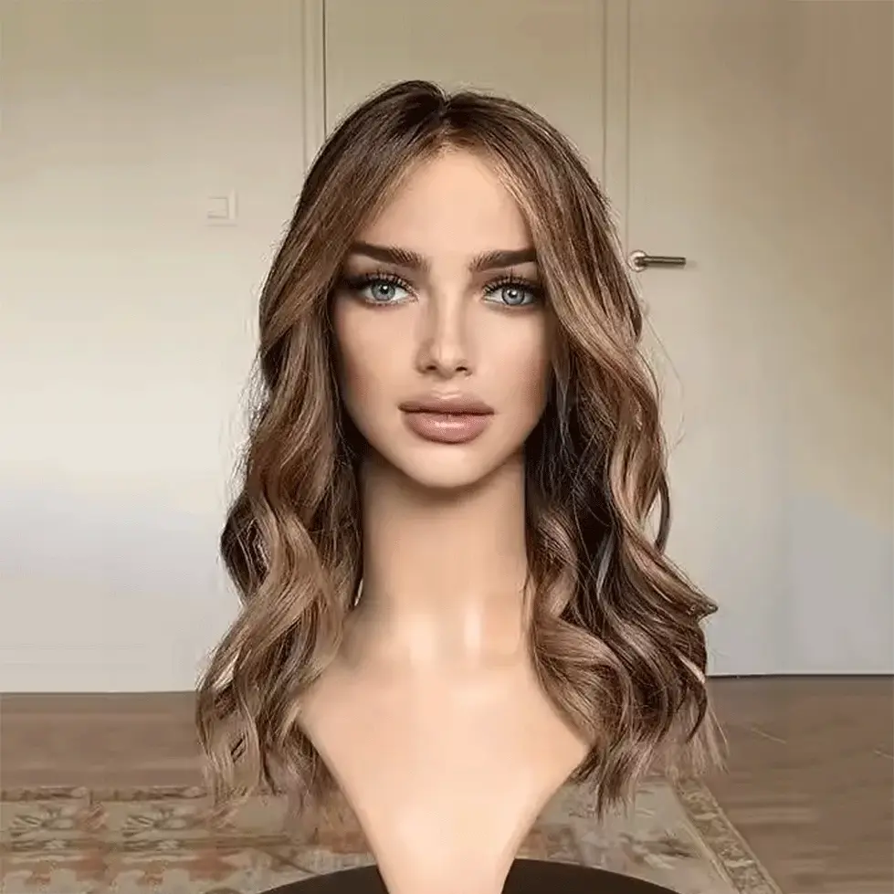 Ash Brown Honey Blonde Highlights glueless wig Natural Women Lace Wigs Synthetic Futura Fibre Loose Deep Wave Brunette Brown Wig