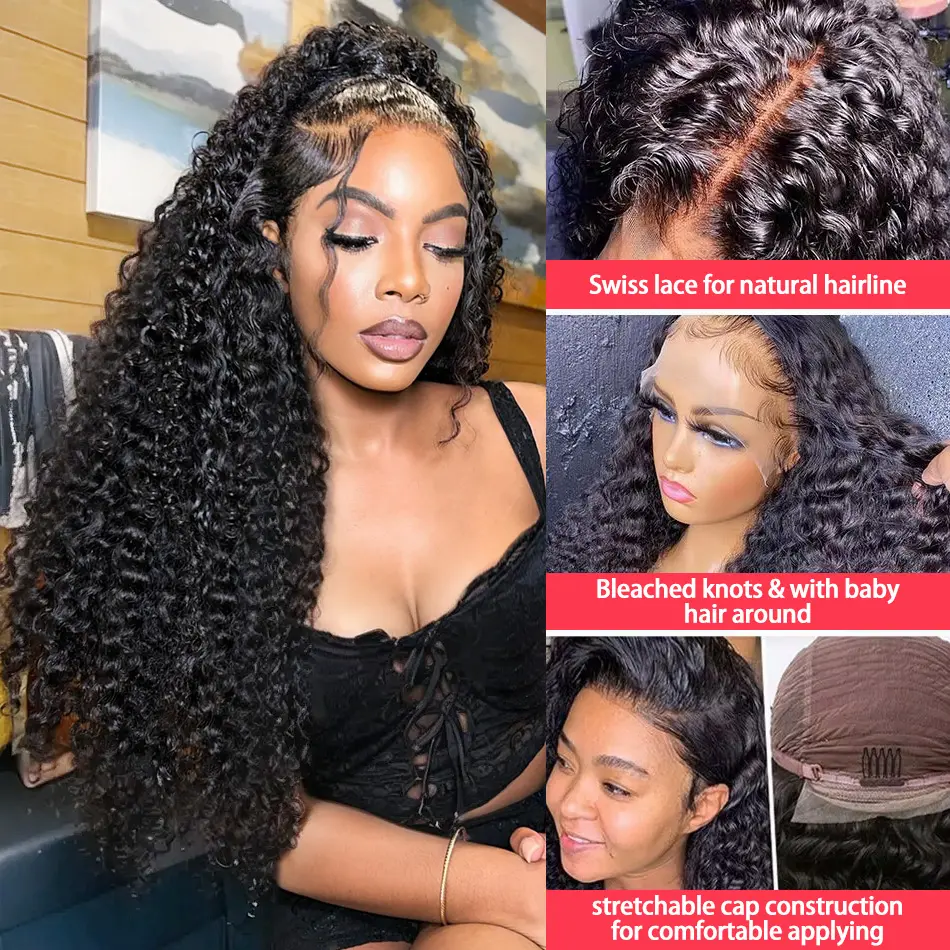 100% Human Hair 13x6 HD Deep Wave Lace Frontal Wigs 13x4 Water Curly 5x5 Glueless Lace Front Wig 30 40 Inch Closure Kinky WearGo