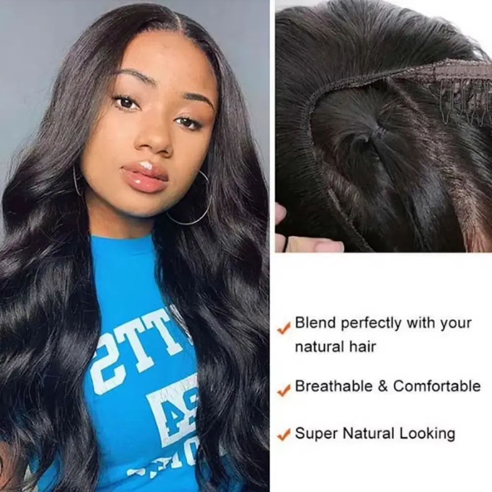 V Part Wig Human Hair 100% Remy Raw Human Hair 16-32 Inch 200% No Glue Brazilian Loose Wavy V Part Human Hair Wigs for Women