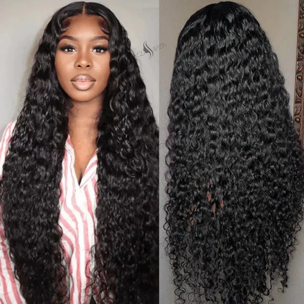 13x6 deep Wave Curly Lace Frontal Human Hair Wig 30 34 Inch Pre Plucked Deep Wave Lace Front Wigs 100 Brazilian human hair