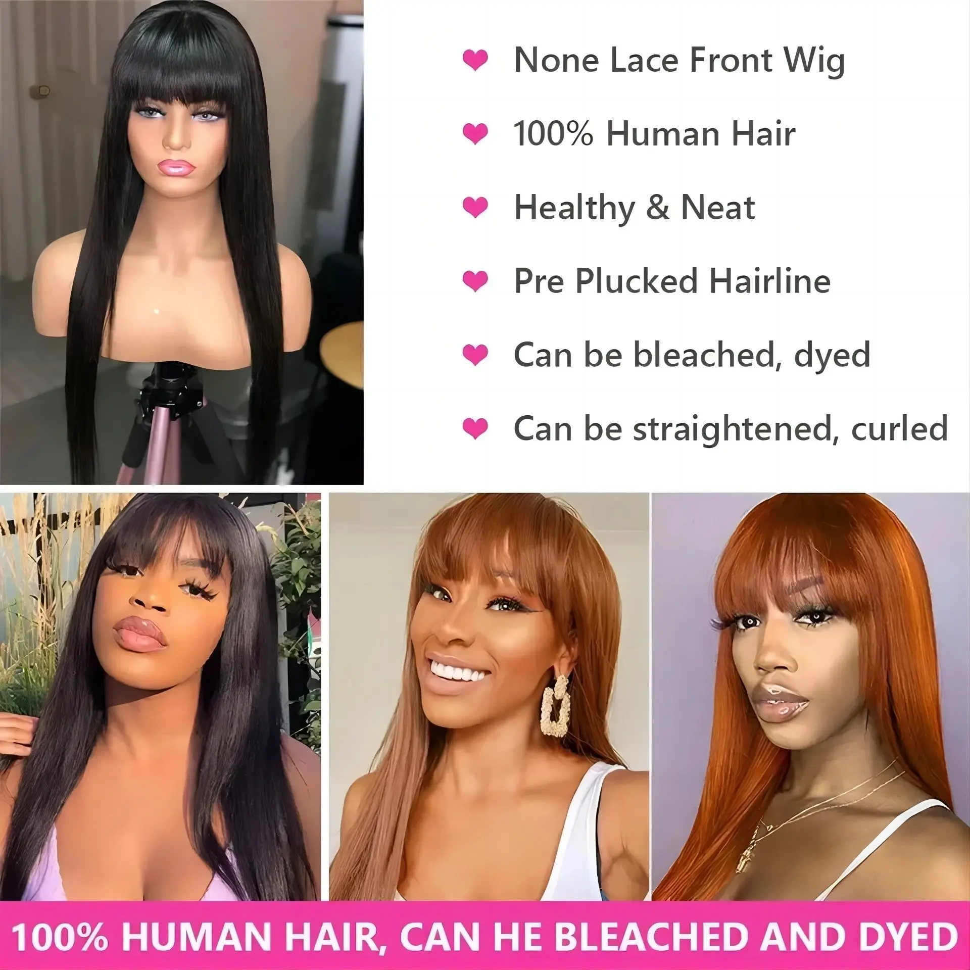 Full Machine Made Straight Human Hair 30 Inch Wigs With Bangs High Density Black Brazilian Wigs For Women Choice Cheap On Sale
