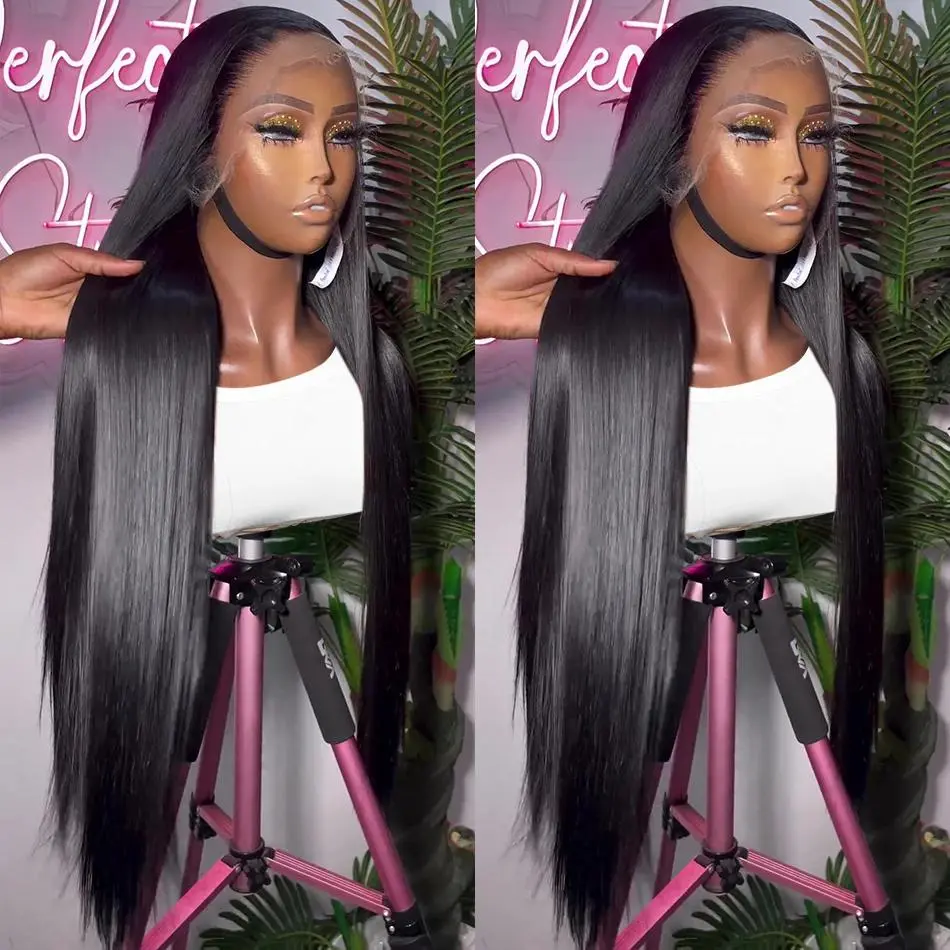 Bone Straight 100% Brazilian Human Hair Wigs 32 34Inches Transparent Lace Wigs 13x4 Lace Front Pre Plucked Wig With Baby Hair
